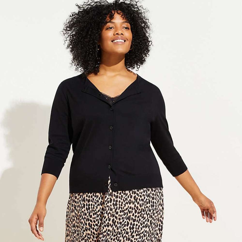 Loft Pima Cotton 3/4 sleeve Navy Cardigan Sweater